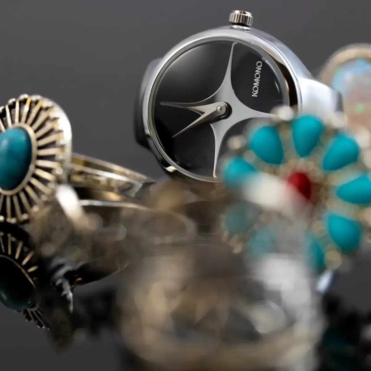 KOMONO(コモノ) リングウォッチ Noor ブラック シルバー