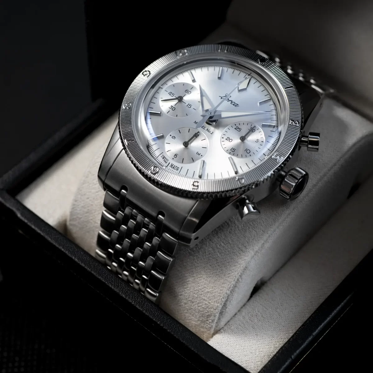 Lorca watch ロルカ モデル No.2 model シルバー サンレイ ダイヤル エンジンターンド ベゼル ファインリー Engine turned ボックス