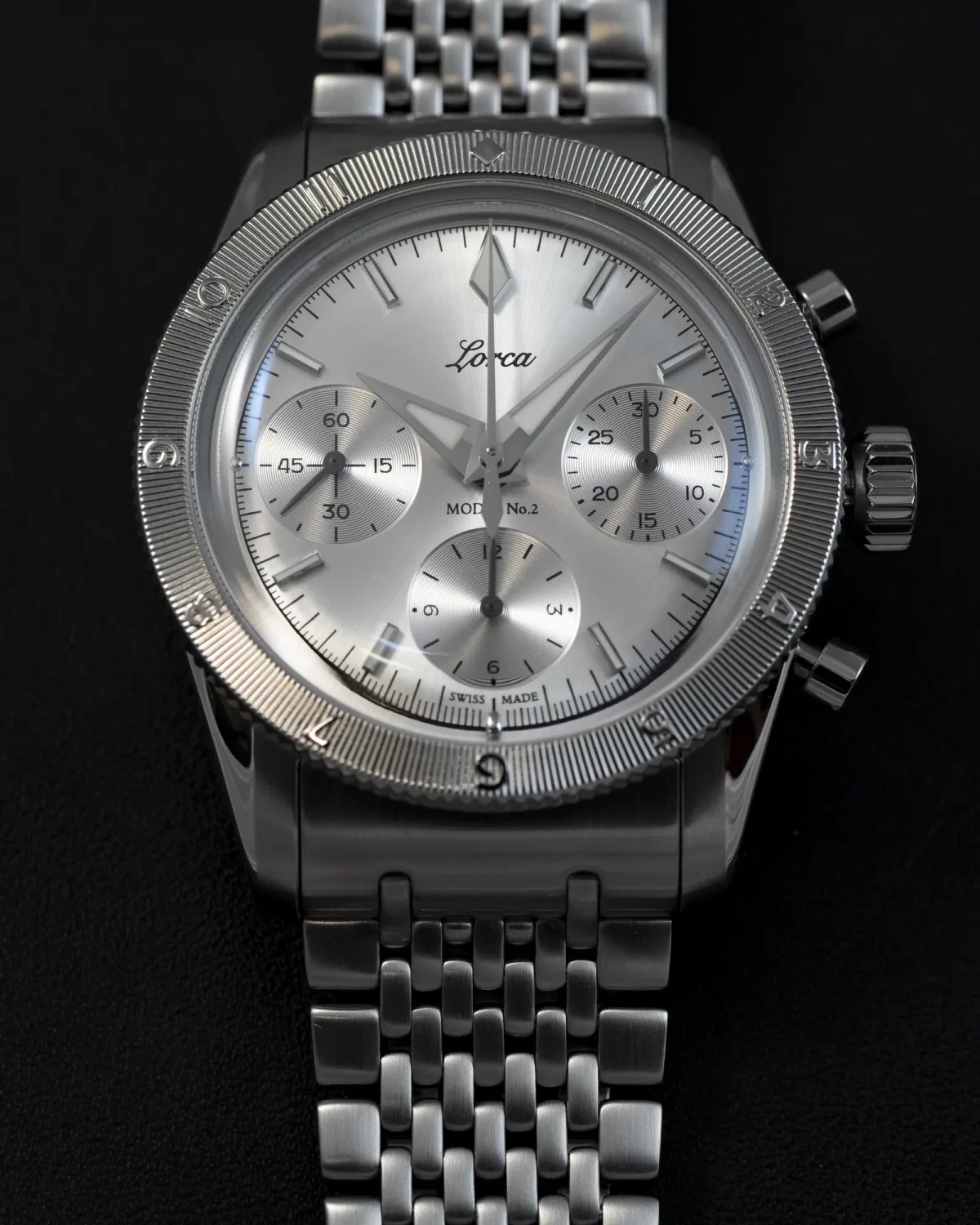 Lorca watch ロルカ モデル No.2 model シルバー サンレイ ダイヤル 全体 黒バック